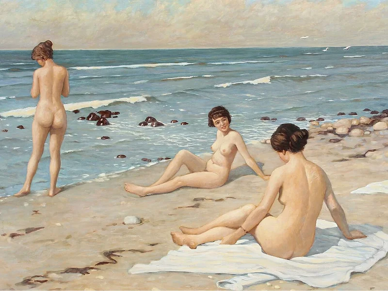 1860-Paul Gustave Fischer - Scena di spiaggia con donne che fanno il bagno